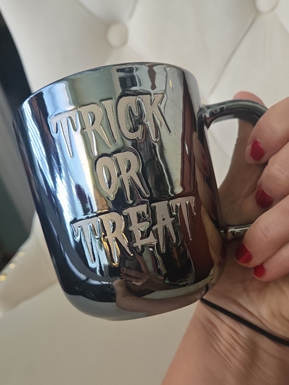 Homegoods Trick or Treat Halloween Metallic Black Ceramic Mug, EUC